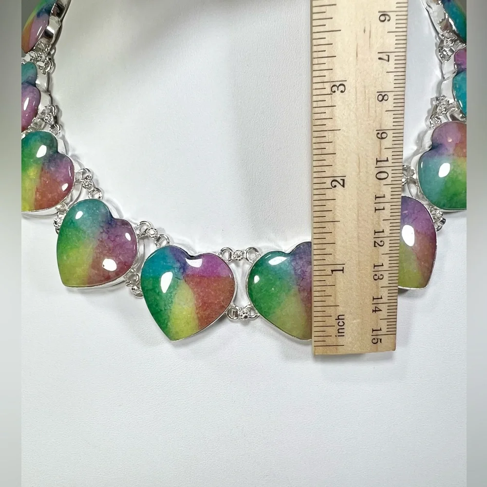 Beautiful 🌈💗 925 Rainbow Solar Quartz Hearts Large Gemstone Necklace Earrings - Picture 5 of 9